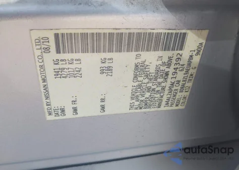 2010 Nissan Altima 2.5 S from USA, damaged, VIN 1N4AL2AP0AC194392